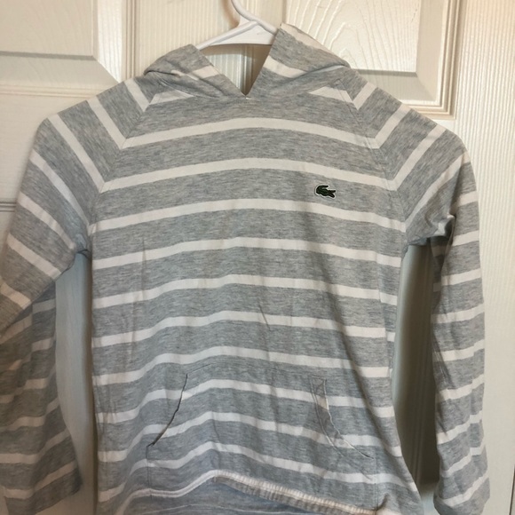 Lacoste Kids Striped Gray Hooded Sweatshirt Size 8 - Picture 4 of 5